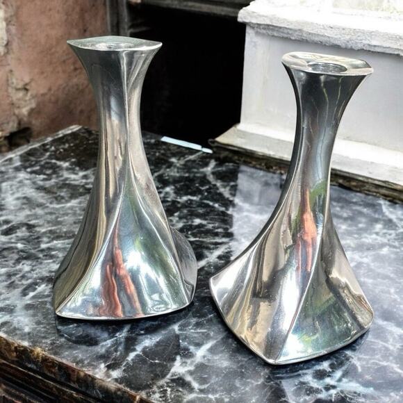 New -Pair Of Lenox Candlestick Silver Tone 8” IN Aero Candle Holder Twisted - Picture 2 of 10